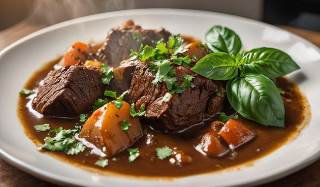 Тушеная говядина с кинзой и базиликом