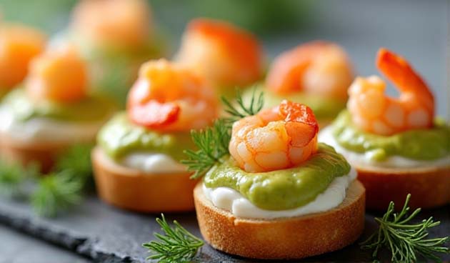 Канапе с авокадо и креветками