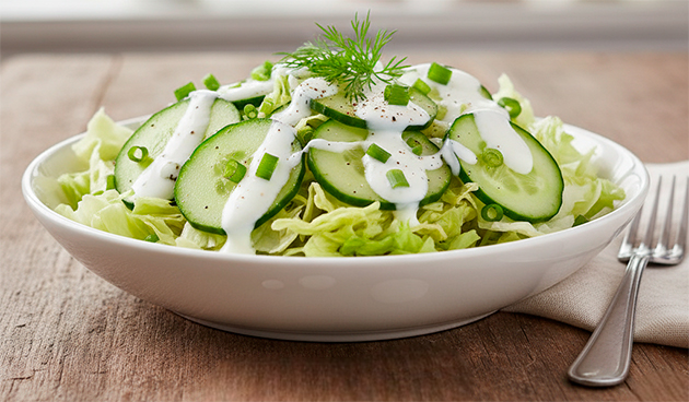 Салат с айсбергом, огурцом и йогуртовой заправкой